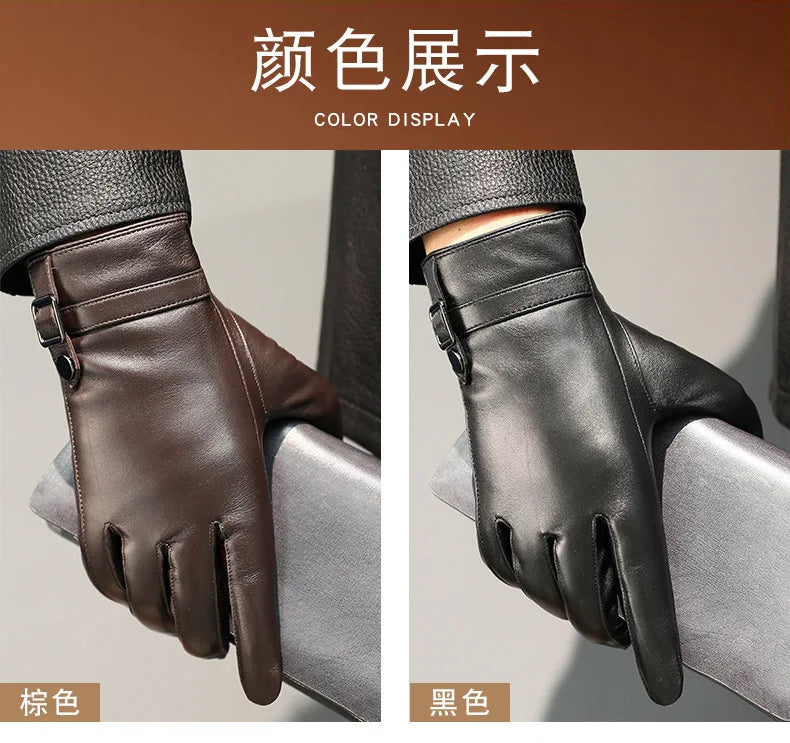 Sheepskin High Quality Autumn Winter Genuine Leather Gloves Men Driving Mittens Warm Touch Screen