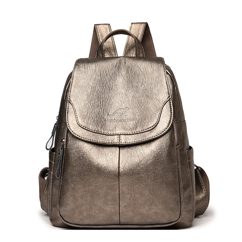 Soft Leather Backpacks Vintage Female Shoulder Bags Casual Travel Ladies Bagpack School Bags