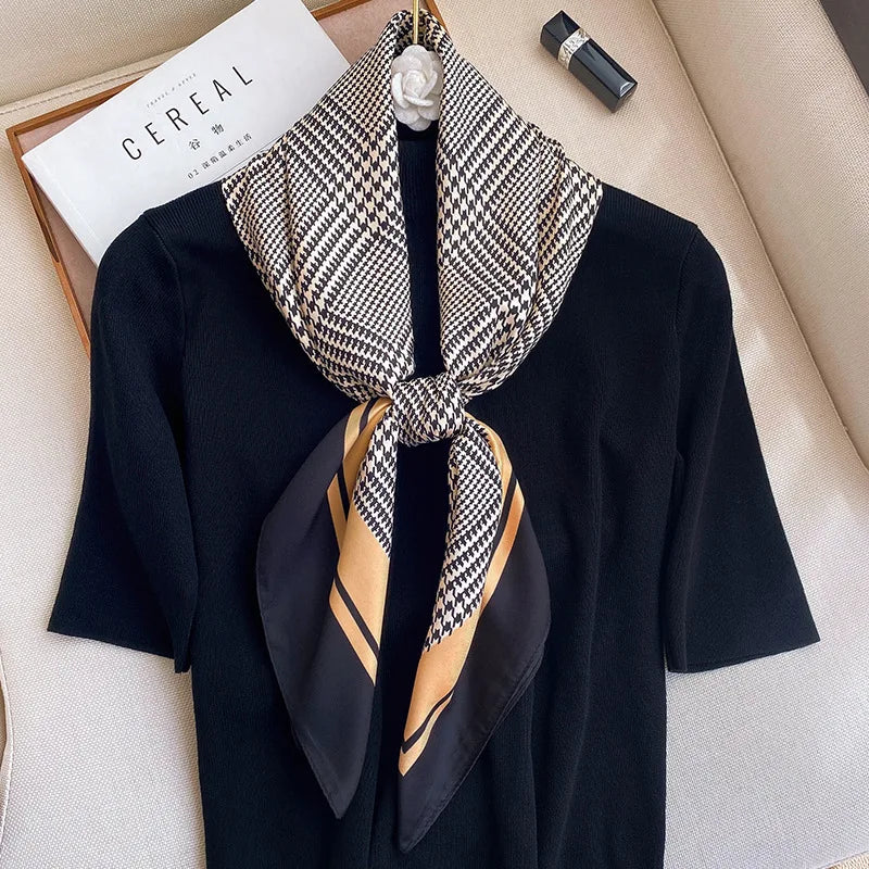 Women Scarf Silk Feeling Hair Neck Square Brand Office bandanna muffler Waiter Flight Attendants Handkerchief Rings wrap