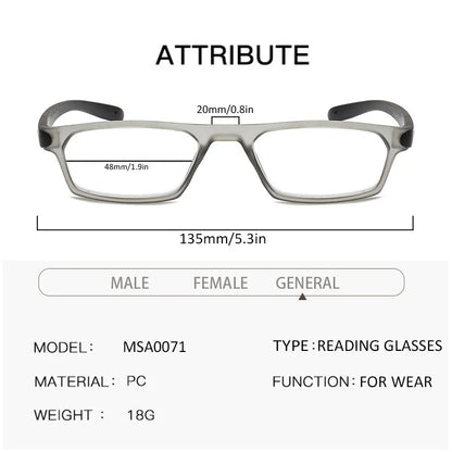 Reading Glasses Rectangular Frame Readers Longer Legs Magnifying Glasses Reading Magnification Strength+1.0 to3.5