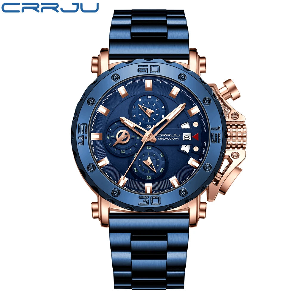 Watch for Men Top Brand Luxury Big Dial Stainless Steel Waterproof Chronograph Wristwatches with Date Relogio Masculino