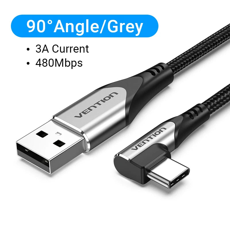 USB C Cable 90 Degree Fast Charger USB A to Type C Cable for Huawei Honor Xiaomi Redmi Samsung Mobile Phone USB-C Cord