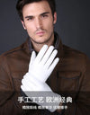 Genuine Leather White Gloves Solid Wrist Buttons Female Lambskin Driving Glove