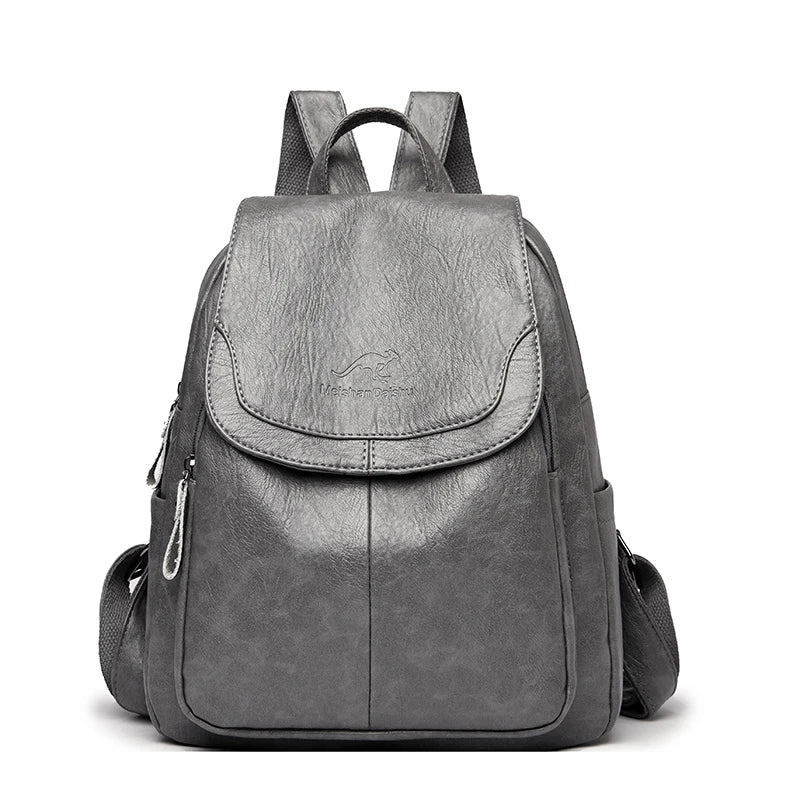 Soft Leather Backpacks Vintage Female Shoulder Bags Casual Travel Ladies Bagpack School Bags