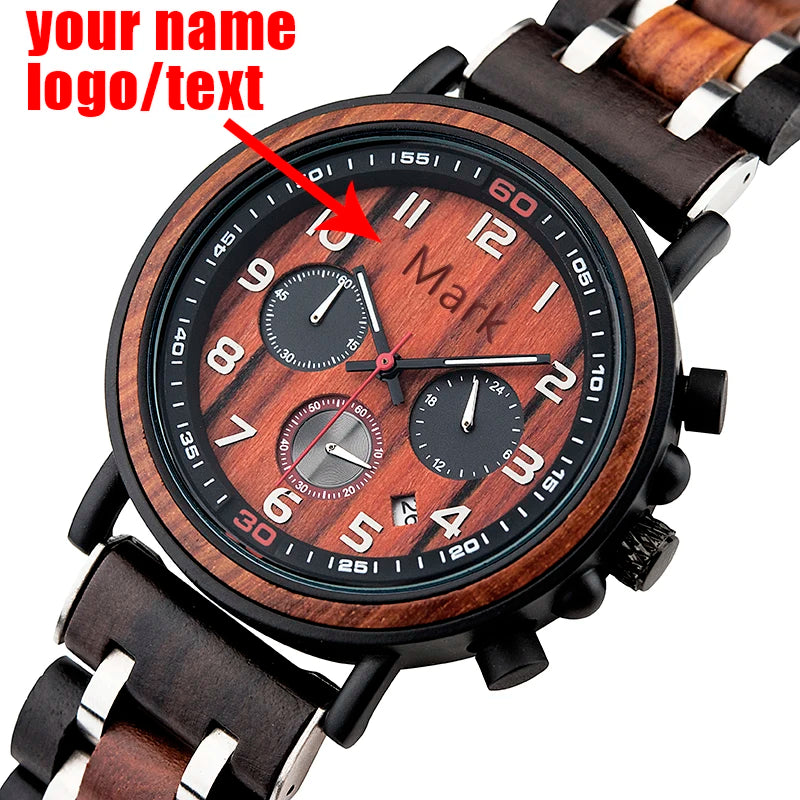 Custom Private Watch for Men Quartz Chronograph Male Wristwatches Men Stop Engrave Brand Name Logo