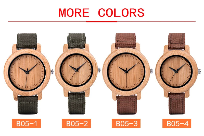 Bamboo Wooden Quartz Wristwatch for Lover Nylon Strap Couple Customize Watches