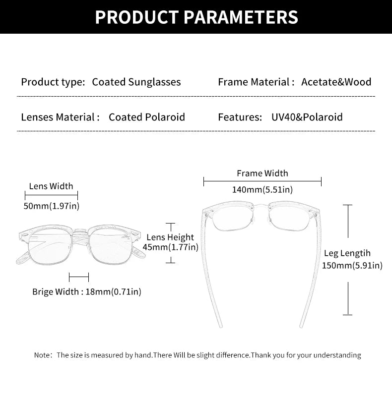 Handmade Wooden Semi Rimless Polarized UV400 Butterfly Sunglasses for Men Women Retro Party Eyewear