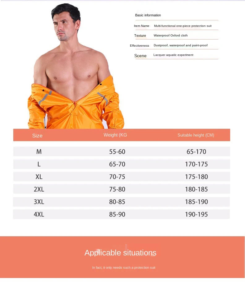 Dustproof One-Piece Overalls for Men, Hooded Raincoat, Waterproof, Anti-Static, Dust-Free, Protective Clothing