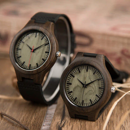 Black Men Wristwatch Quartz Wooden Watch Logo Designs Special Gift With Leather Band Wood Watches