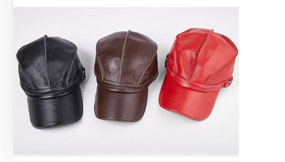 Unisex High Quality Real Leather Military Caps Sailor Hats Women Men Black Brown Flat Top Captain Cap Travel Cadet Hat