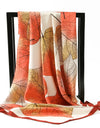 Silk Scarves Women Leaf Print Foulard Satin Square Head Hijab Scarf Ladies Luxury Brand Shawls  Bandana Female Muffler Scarf
