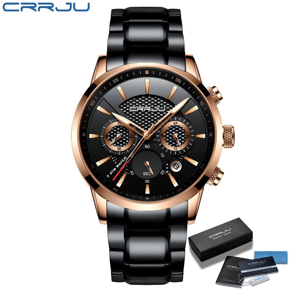Business Men Watch Fashion Blue Date Chronograph Stianless Steel Wristwatch Mens Casual Waterproof Clock