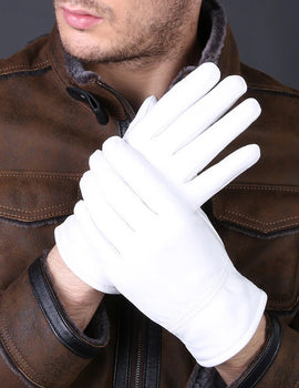 Genuine Leather White Gloves Solid Wrist Buttons Female Lambskin Driving Glove