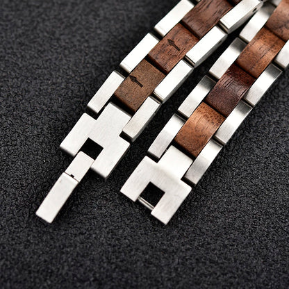 Bracelet Metal Stainless Steel Wood Strap Jewelry