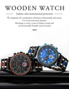 Fashion Wood Watch Wristwatches Quartz Stopwatch Ebony Calendar Display Stainless Steel