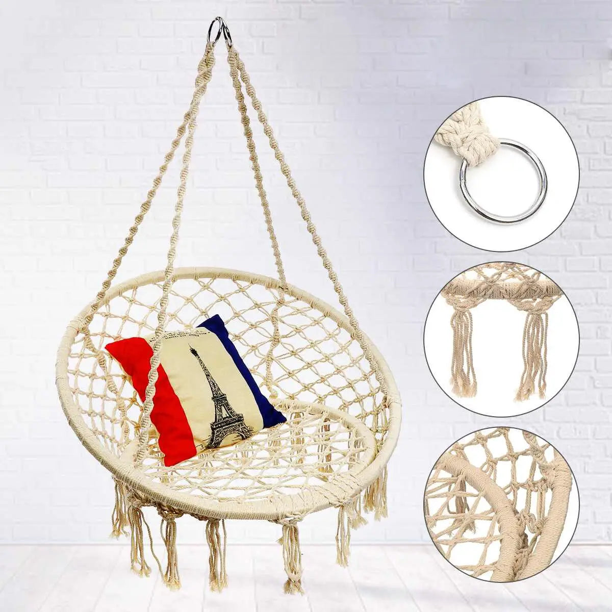 Nordic Style Hammock Chair Tassels Dreamy Round Hanging Chair Cotton Rope Macrame Swing Chairs