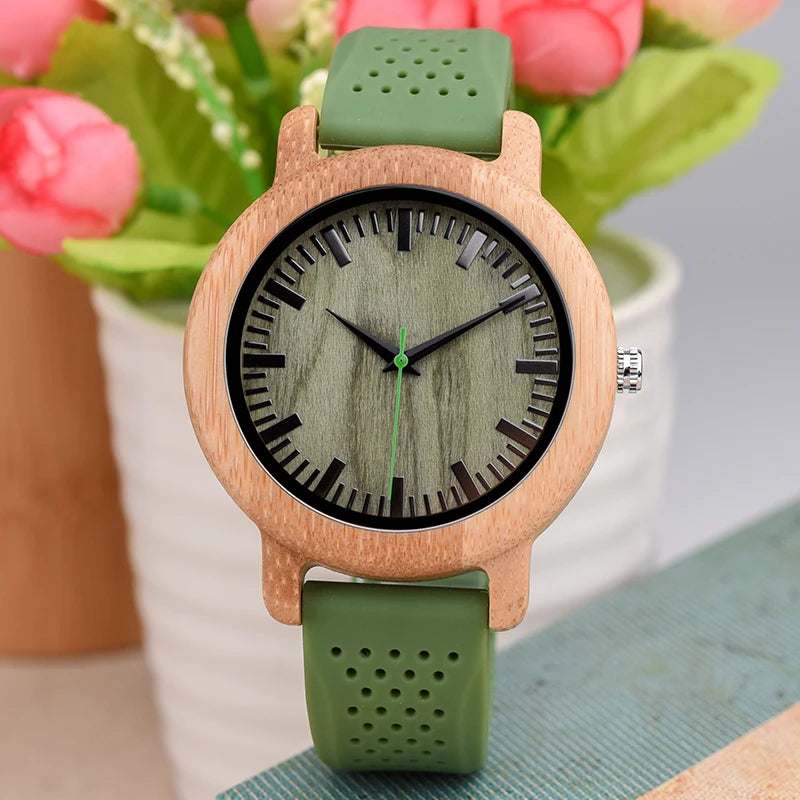 Wooden Watch Simple Casual Silicone Strap Quartz Wrist watch