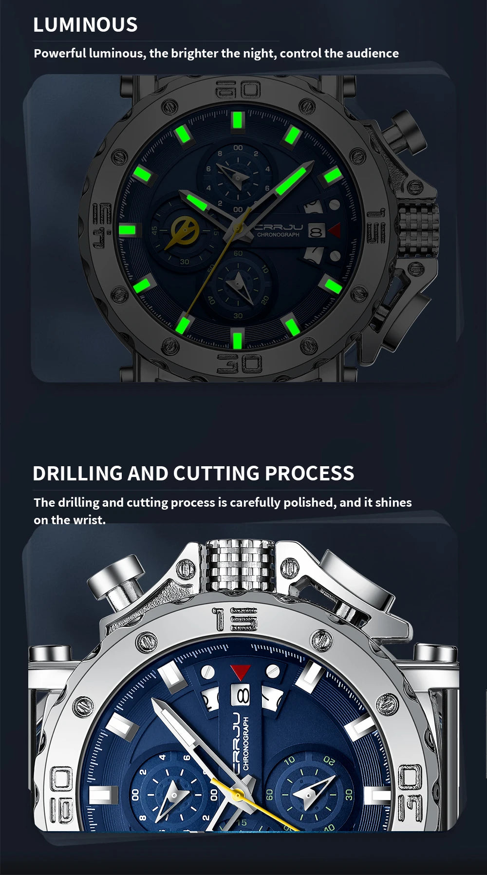 Watch for Men Top Brand Luxury Big Dial Stainless Steel Waterproof Chronograph Wristwatches with Date Relogio Masculino