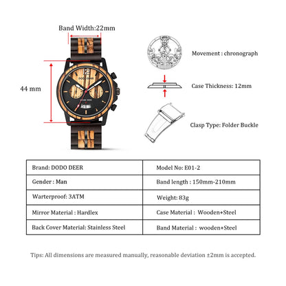 Wood Watch Private Custom Logo Engraving Message Quartz Wristwatches Chronograph