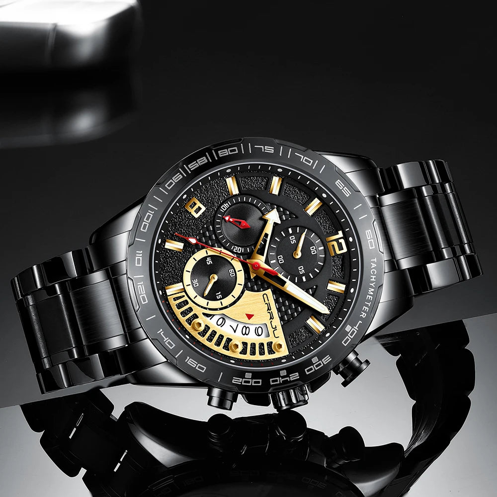 Mens Watches Fashion Stainless Steel Business Watch Luxury Luminous Waterproof Chronograph Quartz Watch Relogio Masculino