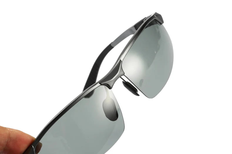 Aluminum Rimless Photochromic Polarized UV400 Driving Sunglasses for Men Women