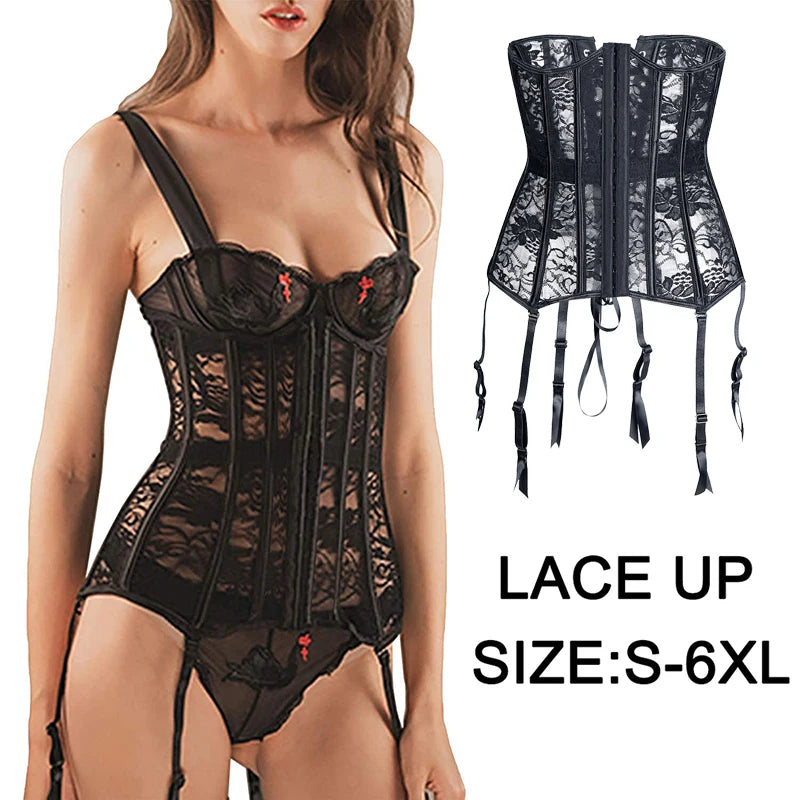 Steampunk Corset Gothic Plus Size Corsets Lace Up Boned Under bust Bustier Waist Trainer Cincher Body Shaper Corselet