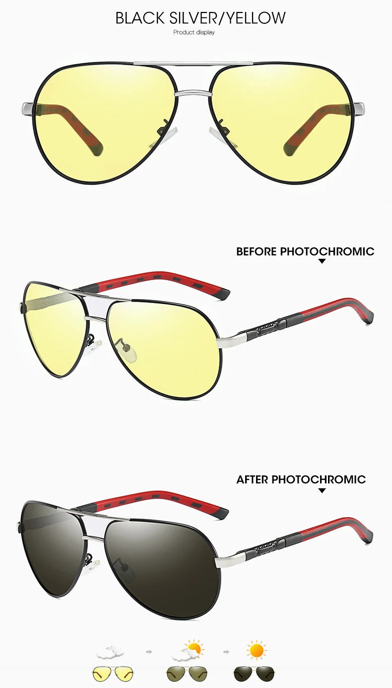 Aviation Photochromic Polarized Night Vision UV400 Driving Sunglasses for Men Women