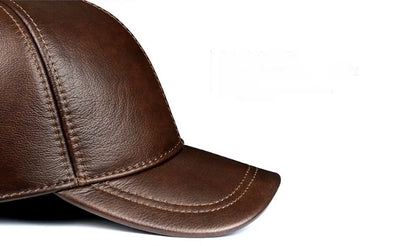 Man Genuine Leather Baseball Caps Male Casual Cowhide Belt Ear Warm 56-60 Adjustable Sprot Flight Hats