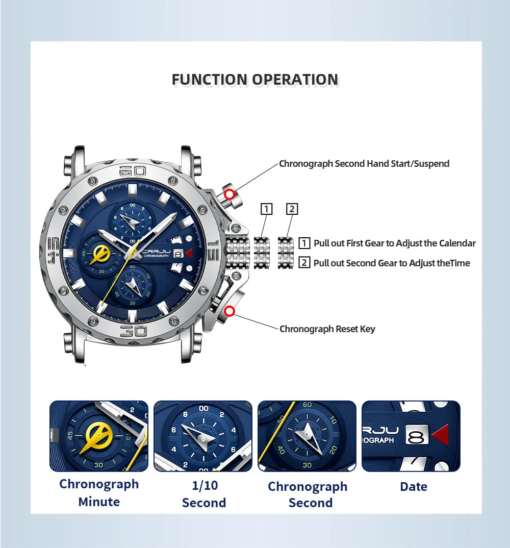 Watch for Men Top Brand Luxury Big Dial Stainless Steel Waterproof Chronograph Wristwatches with Date Relogio Masculino
