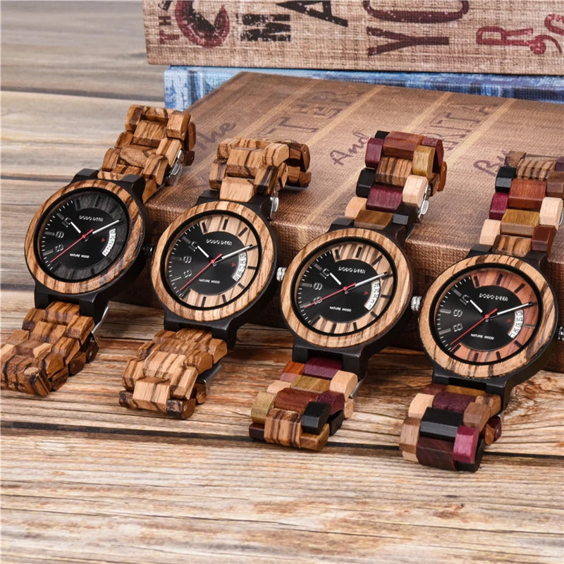 Calendar Zebra Wooden Watches Men Luxury Brand Quartz Wristwatch Man Show Date Colorful Strap