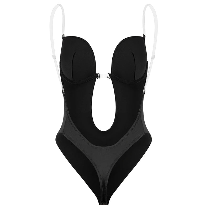 Deep V-Neck Backless Bodysuit Shapewear – Push Up Thong Body Shaper