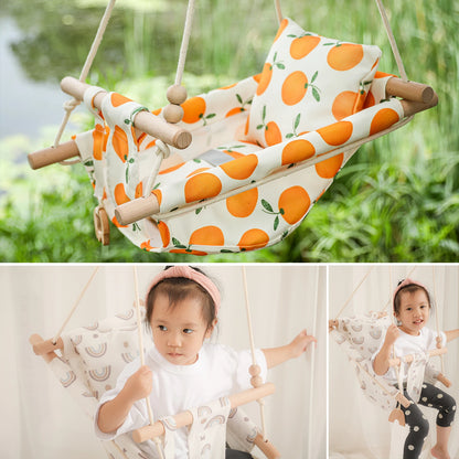 Let‘s Make Baby Swing Chair Canvas Hanging Wood Recliner Children Baby Rocker Toy Safety Baby Bouncer Outside Chair Toy Rocker