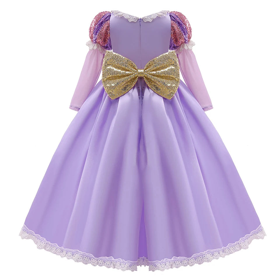 Rapunzel Princess Girl Dress Cosplay Tangled Halloween Party Vestido  Birthday Christmas