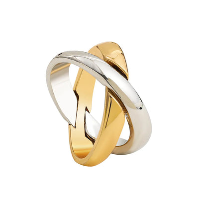 X-shaped Gold Color Mixing Metal criss-cross Rings Minimalist Circle Geometric Ring