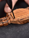 Zebra Handmade Wood Watch Quartz Classic Wristwatch Auto Date Stopwatch