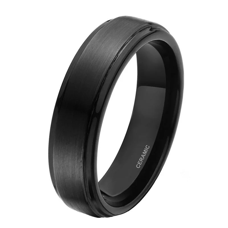 6mm 8mm Black Ceramic Ring Men Wedding Band Engagement Rings