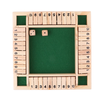 Four Sided 10 Numbers Shut The Box Board Game Wooden Flaps & Dice Set Deluxe Board Game Party Club Games