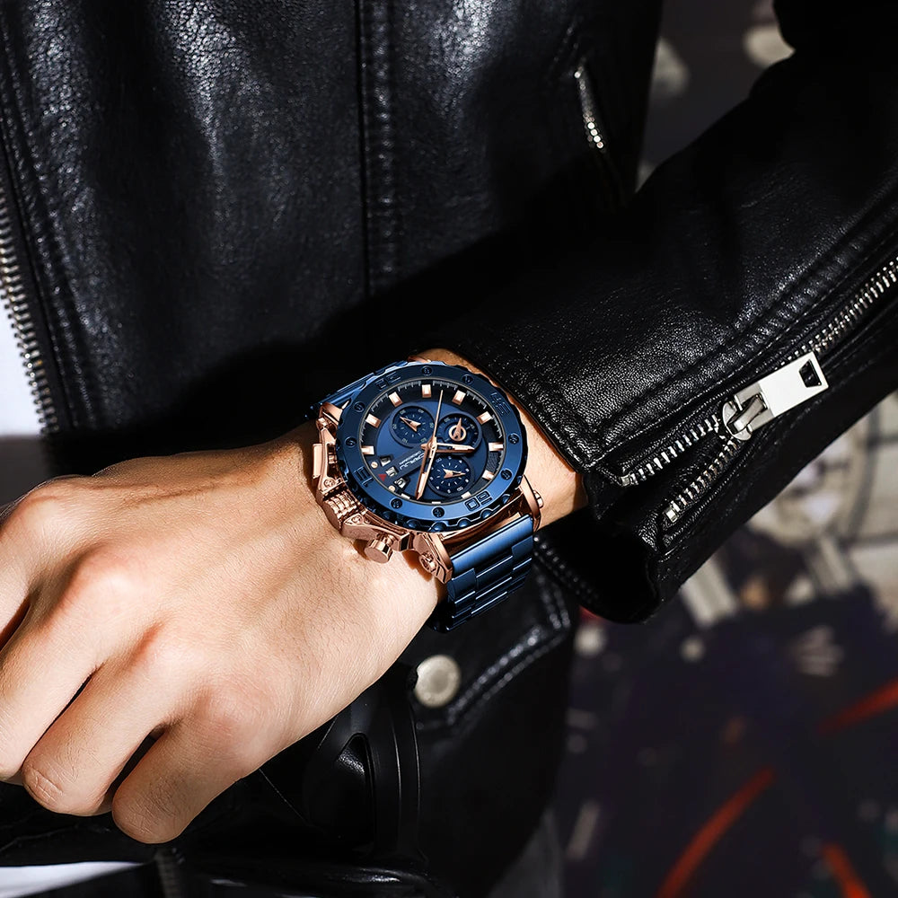Watch for Men Top Brand Luxury Big Dial Stainless Steel Waterproof Chronograph Wristwatches with Date Relogio Masculino