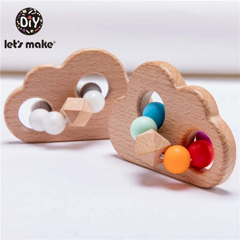 Let's Make Colorful Cloud Baby Rattle Toys Dream Safe Wooden Toys DIY Crochet Rattle Soother Bracelet Teether Set Infant Gift