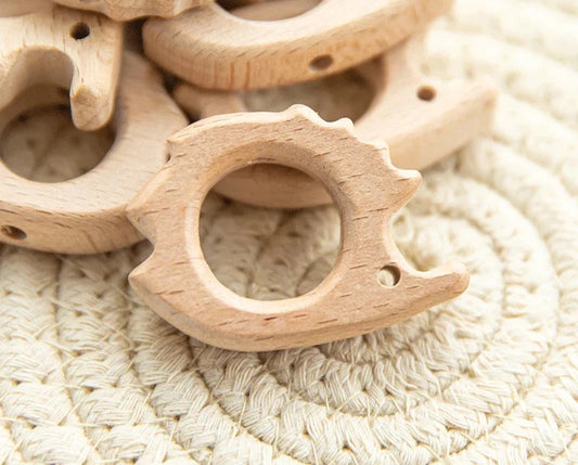 10PC Baby Wooden Teether Animal Beads Beech Rodent Star DIY Pacifier Chain Teething Bracelet Accessories Montessori Newborn Gift