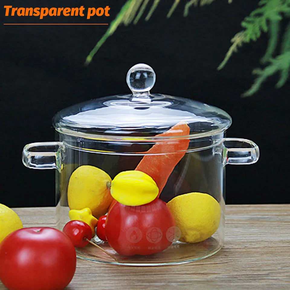 Transparent Glass Soup Pot Household Kitchen Vegetable Salad Bowl Thicken Flame Explosion-Proof Cook Saucepan Cookware