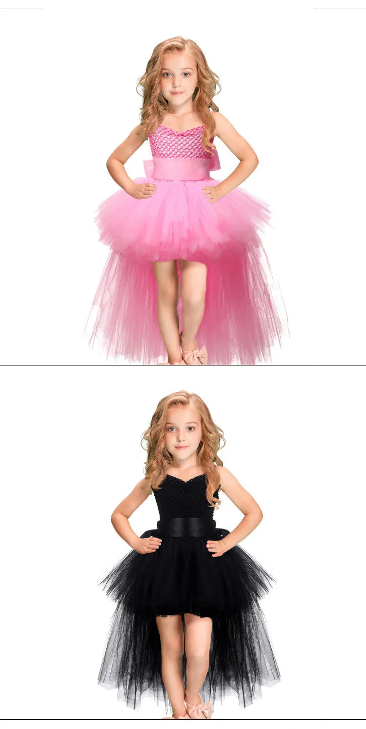 Kids Girls Black Devil Unicorn Tutu Dress V-Neck Train Fallen Dark White Angel Fancy Party Dress Carnival Halloween Costume