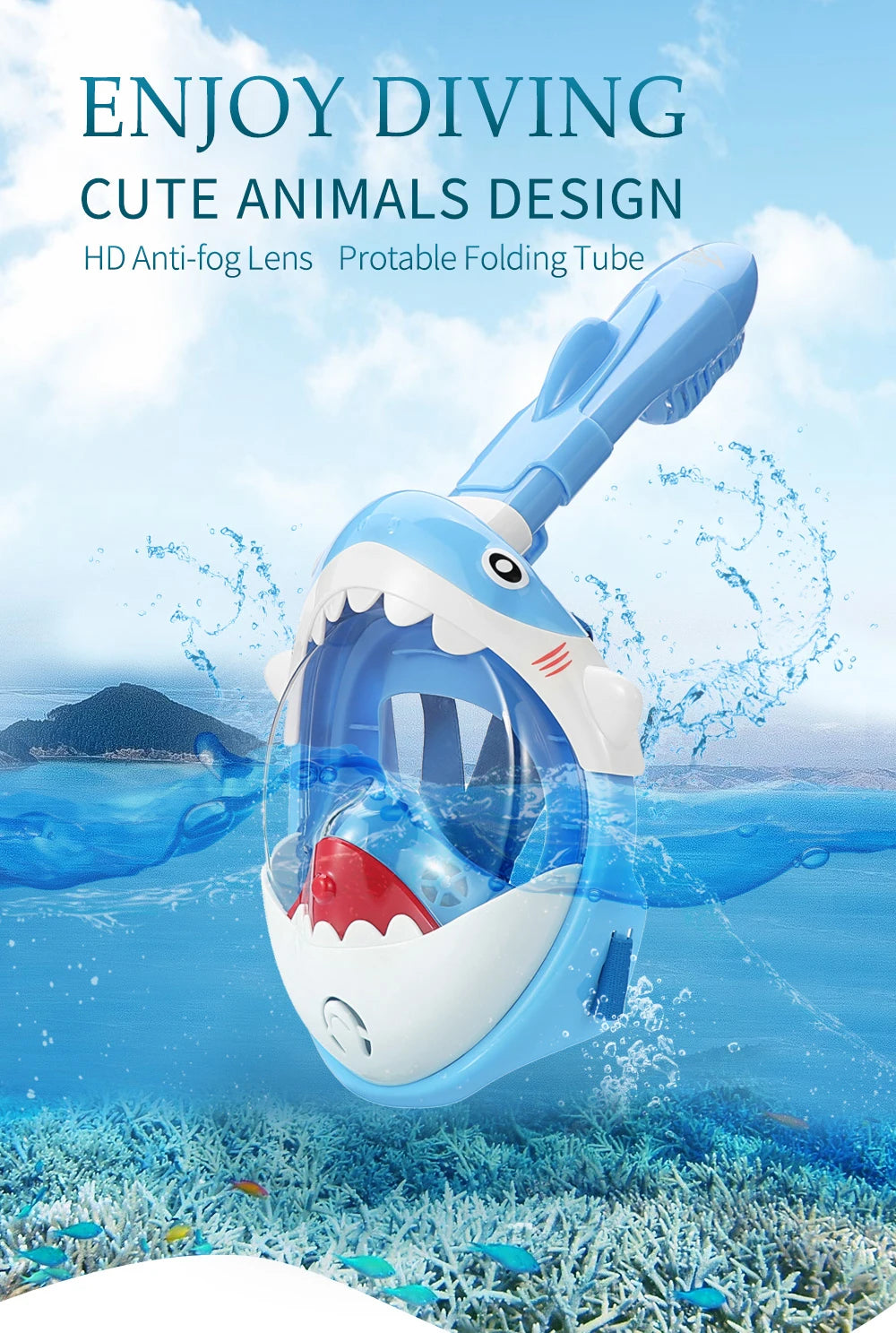 Cartoon Diving Mask Swimming Full Face Snorkeling Mask Boys Girls Underwater Scuba Anti Fog Snorkel Set Equipment