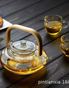 Bamboo-wood Glass Tea-making Teapot Hand-thickened Tea Pot with Filter Liner Flower Can Be Heated By Electric Pottery Oven