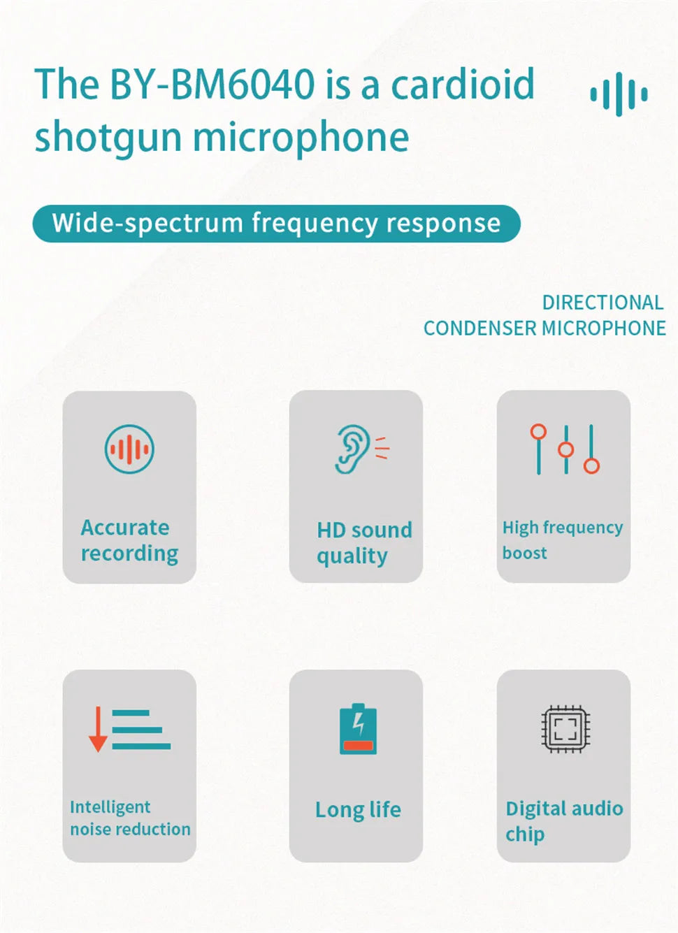 BY-BM6040 Cardioid On-camera Shotgun Microphone for Youtube Recording Broadcast TV Shoots Location Shooting Documentaries