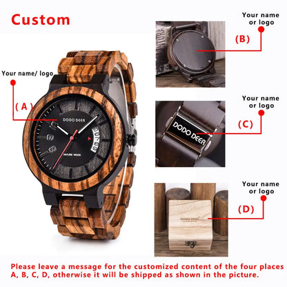 Calendar Zebra Wooden Watches Men Luxury Brand Quartz Wristwatch Man Show Date Colorful Strap