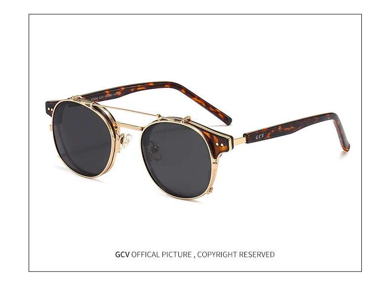 Double Layer Removable Lens Polarized UV400 Gothic Retro Steampunk Sunglasses for Men Women
