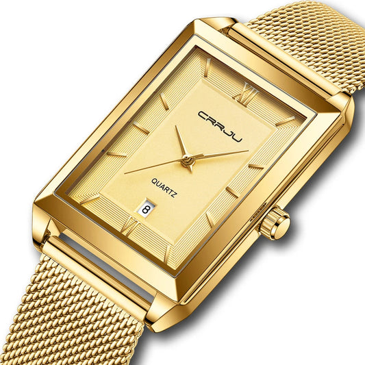 Watch Men Top Brand Luxury Square Golden Quartz Stainless Steel Waterproof Wrist Watch Relogio Masculino