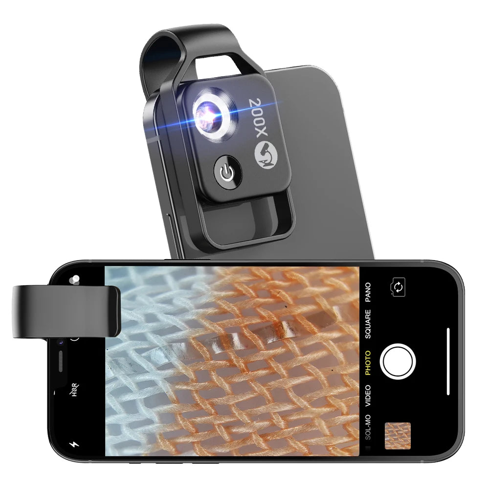 200X Smartphone Microscope Lens with LED Light Universal Clip
