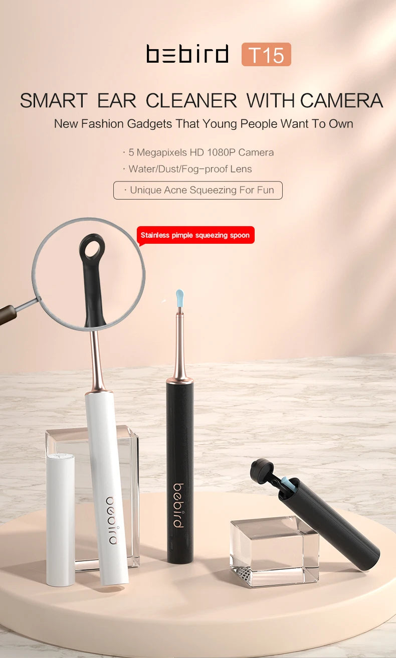 T15 Smart Visual Earwax Acne 2 in 1 Removal Tool With HD1080P Camera Ear Otoscope Cleaner IP67 Waterproof Endoscope